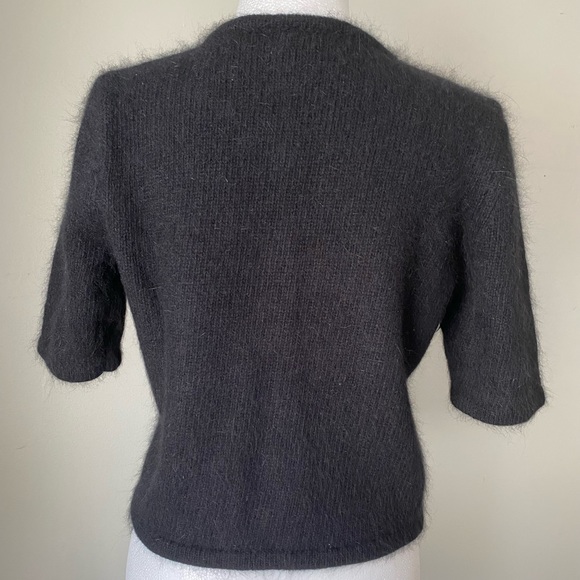 Lord & Taylor Cropped Black Lambswool Short Sleeve Cardigan - Picture 11 of 11